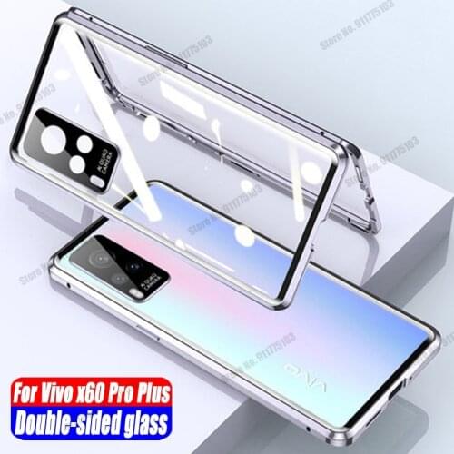 Magnetic Adsorption Double-sided Tempered Glass Phone Case For Vivo x60 Pro Plus For Vivo IQOO 7 Shockproof Metal Frame Cover