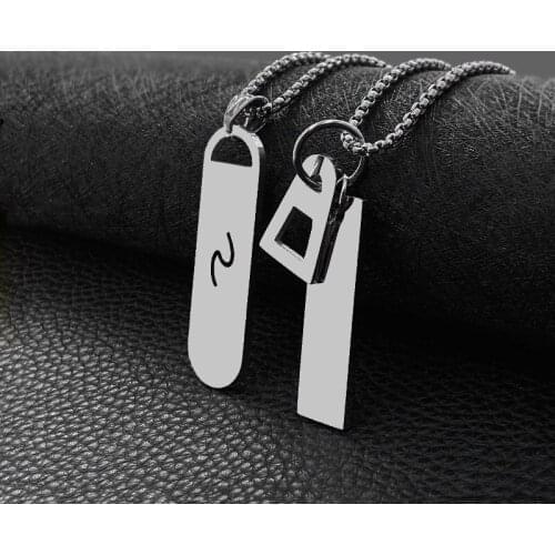Fashion rectangular necklace men and women hip hop simple titanium steel wild couple pendant hot sale