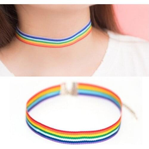Fashion Rainbow Bracelet Men Women Pride Rainbow Choker Necklace Lace Chocker Ribbon Collarspendant Punk Jewelry Party Gift