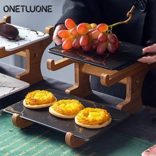 Marble Storage Tray Light Luxury Dessert Snack Tea Cosmetics Jewelry Tray Double layer Multifunction Display Rack