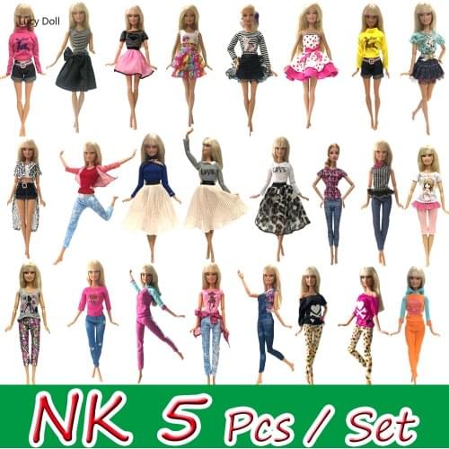 NK Mix Style 5 Pcs / Lot Doll Dress Super Beautiful Clothing Fashion Casual Wear Clothes For Barbie Doll Accessories DIY Toys JJ