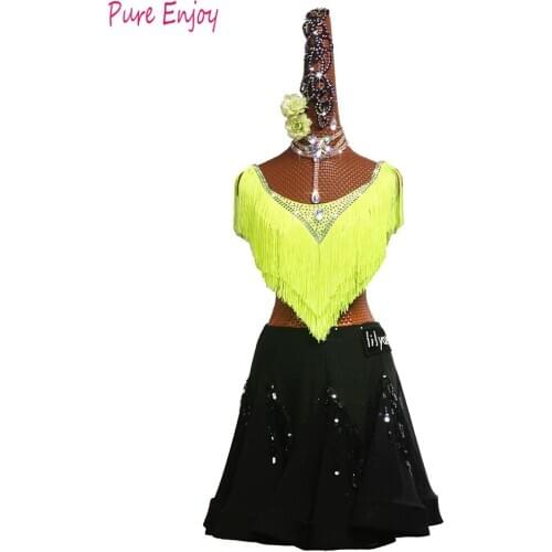 New latin dance costumes sexy senior stones tassel stones top+short skirt 2pcs latin dance set for women latin dance suits