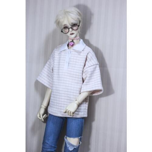 BJD doll clothes are suitable for 1/3 1/4 MSD Uncle size rice flour plaid plush POLO shirt short sleeve T-shirt doll accessories