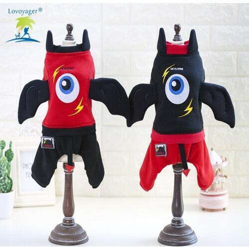 Lovoyager 2017 Pet clothing cotton fleece winter dog clothes jumpsuits carton dog costumes with ears devil dog outfit