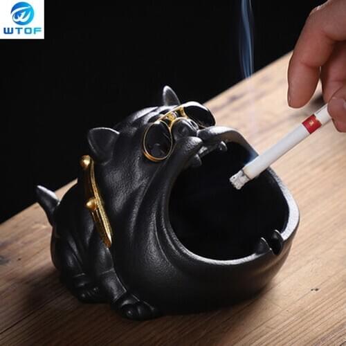 European Ceramic Household Cartoon Dog Ashtray Prevent Wind and Dust Small Change Storage Cute Animal Ashtray Vintage Home Decor