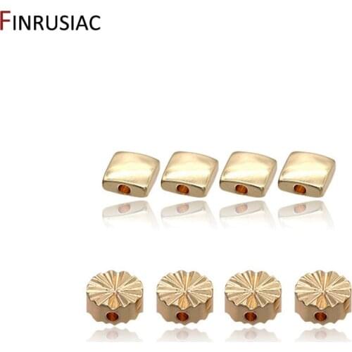 14k Gold Plated Simple Round Pattern Beads Flat Square Bead For DIY Bracelet Jewelry Making Beads Accessories