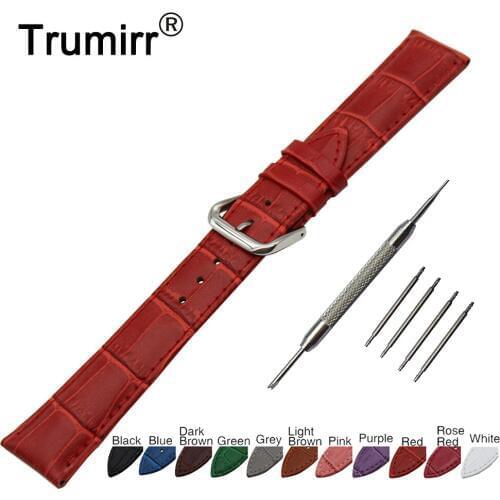 18mm 19mm 20mm 21mm 22mm Croco Genuine Leather Watch Band for Seiko Stainless Steel Pin Buckle Strap Wrist Belt Bracelet + Tool