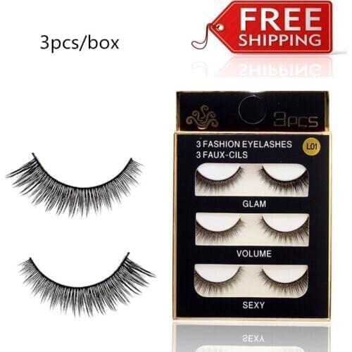 3/pairs false eyelashes super natural end of eye elongated section 3 pairs loaded plastic cotton stems bare makeup eyelashes