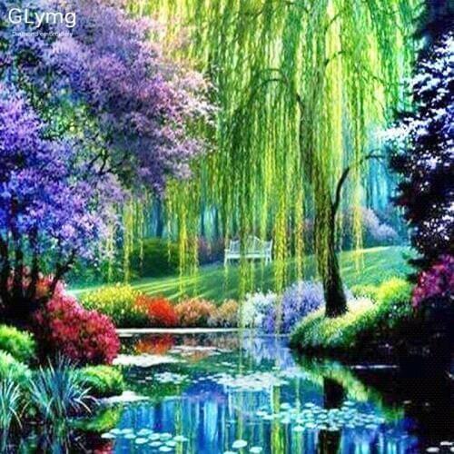 Needlework Handicraft Willows Diy Diamond Painting Landscape Diamond Embroidery Color Scenery Square Drill Home Decor Picture