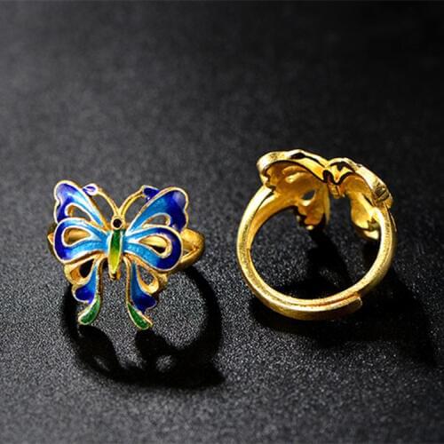 925 Sterling Silver Butterfly Ring National Style Personality Vintage Jewelry Adjustable