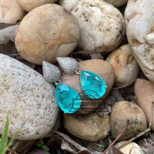 Micro pave cubic zirconia diamond paved water drop wedding earrings with fusion stones party crystal drop earrings