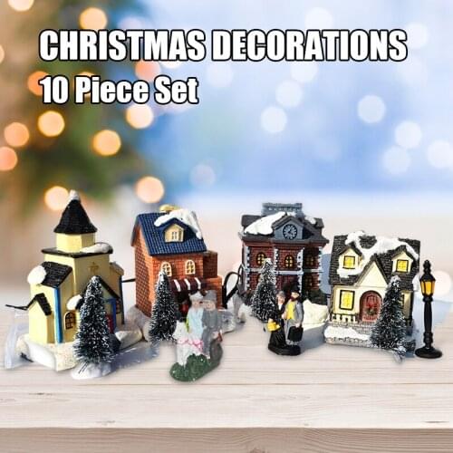 10 pcs Luminous House Toy Christmas Decorations Small House Ornament Santa Claus Set Gift for Kids JW
