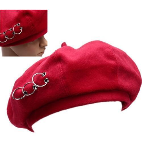 Vintage Solid Round Hoop Ring Warm Women Beret French Artist Beanie Hat Cap