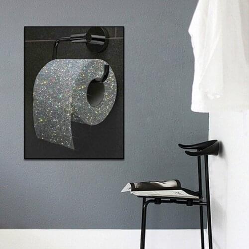 Funny Shiny Toilet Paper Canvas Painting Wall Art Abstract Black Picture Poster Print Wallpaper Living Room Toilet Decoration