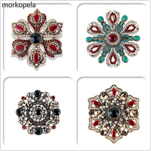 Morkopela Luxury Crystal Banquet Brooch Jewelry Vintage Rhinestone Big Brooches And Pins For Women Gift Accessories