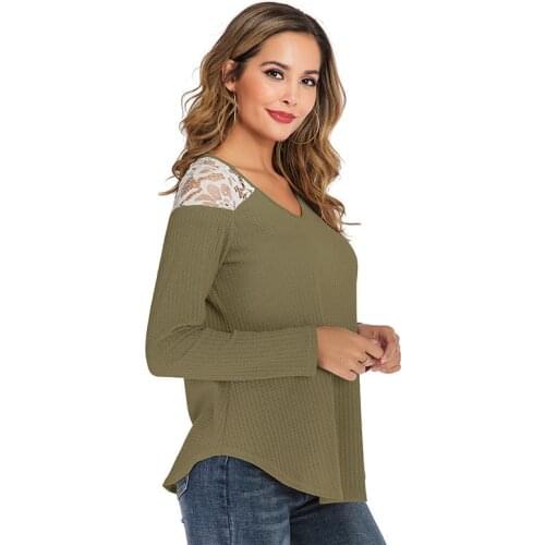 Women Shirts Spring Autumn Casual Lace Patchwork Long Sleeve Basic Classic Crochet Ladies Tops Femme