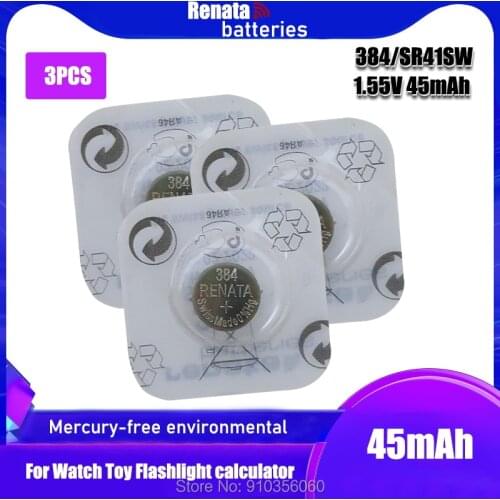3PCS Renata 384 100% Original Brand New Silver Oxide Watch Battery LONG LASTING SR41SW Swiss Made Button Coin Cell Batteries