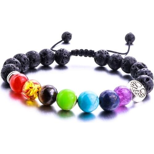 8mm Lava Stone Weave Tree Of Life 7 Chakra Healing Balance Beads Reiki Aromatherapy Essential Oil Diffuser Bracelet Jewelry