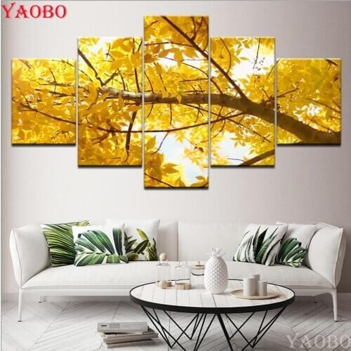 5pcs/set diamond painting Sunset Golden Forest Trees Scenery 5d diy full Square diamond mosaic Diamond embroidery cross stitch