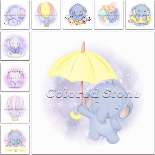 New Diamond painting Cartoon Animals Elephant hot air balloon umbrella 5D DIY Full Square Drill embroidery 3D mosaic Drawing 127