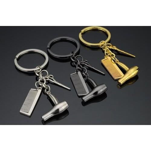 FREE SHIPPING by FEDEX 600pcs/lot New Hot Metal Hair Dryer Keychains Novelty Zinc Alloy Barber Hairdresser Keyrings