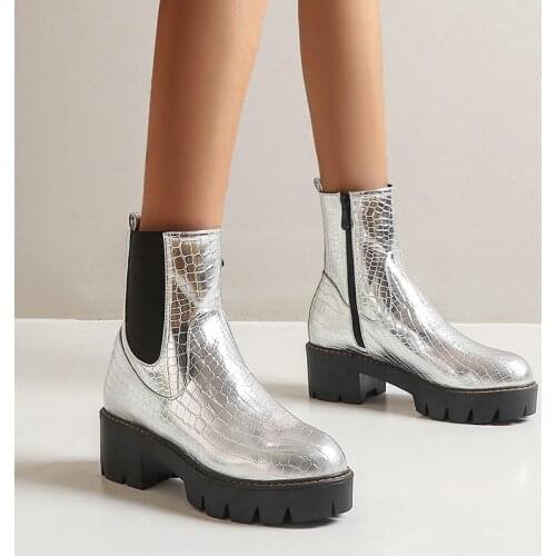 2020 New Fashion Women Yellow Silver High Heels Platform Boots Winter Warm Fur Ankle Boots Waterproof Cowboy Boot Big Size Shoes