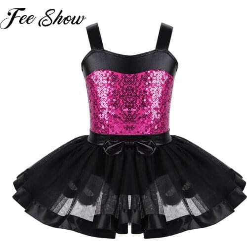 Kids Girls Sleeveless Glittery Sequined Ballet Dance Gymnastics Leotard Dress for Children Costumes Tutu Dresses