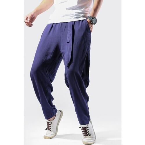 Mens Sweatpants Traditional Chinese Vintage Trousers Pantalons Homme Linen Pants Men Summer Casual Harem Pant Streetwear