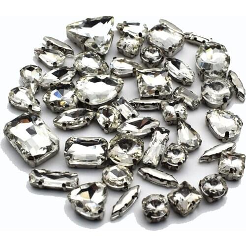 Top Selling White Crystal Mix Shape Glass Sew on Rhinestones For Clothing Bag Shoes
