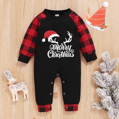 Autumn Baby Girls Boys Clothing Long Sleeve Christmas Cartoon Letter Plaid Print Rompers Kids Girls Cotton Jumpsuit Outfits