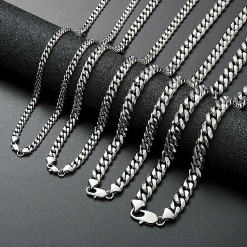 6/8/10/12mm New Design Stainless Steel Silver Color Polished Cuban Curb Chain With Fashion Clasp Mens Womens Necklace 7-40inch