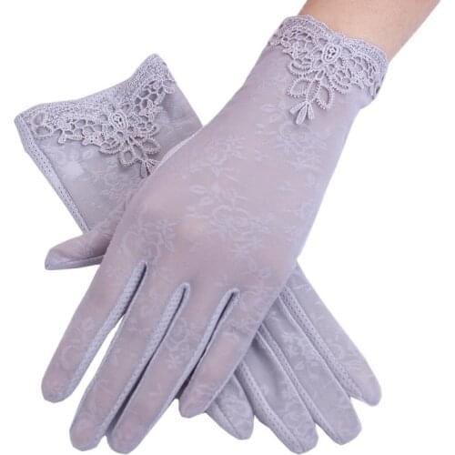 Summer Sexy Lace Flower Women Sunscreen Touch Screen Ice Silk Thin Breathable Hollow Transparent Mesh Anti-UV Female Skid Gloves