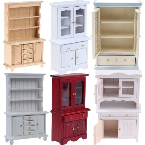 Miniature Wooden furniture Chinese Classical Wardrobe Mini Cabinet Bedroom Furniture Kits Home & Living For 1/12 Scale Dollhouse