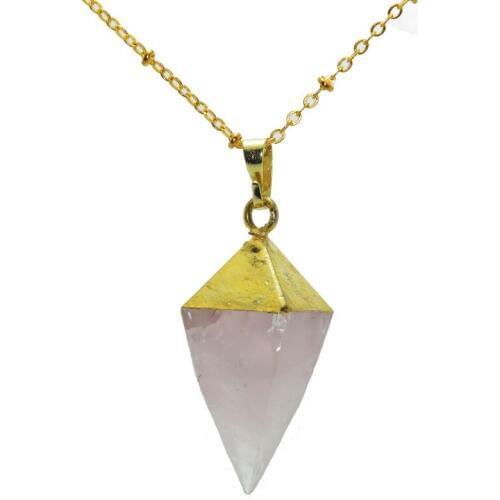 Fashion Jewelry Pendant Girl necklace faceted pink natural stone charm necklace rose crystal quartz key chain necklace for women