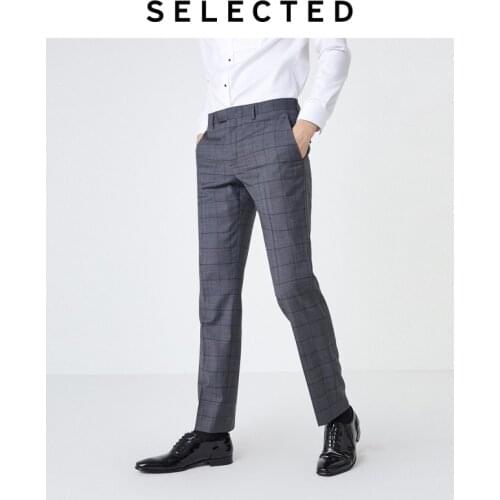 SELECTED Mens 100% Wool Plaid Pattern Straight Fit Suit Pants T|41936C501