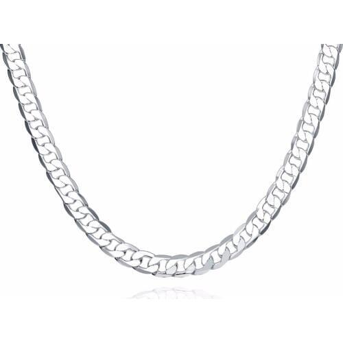 Classic 925 sterling silver jewelry mens 8 mm flat side necklace 20 inch geometric DIY necklace accessories Free shipping