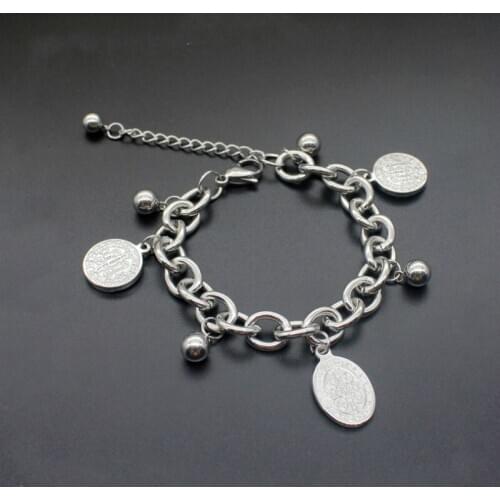 2019 Luck Jesus Bracelets Men Charm Bead Bracelets for Women Statement Stainless Steel Chain Couple Bracelet Jewelry 18cm