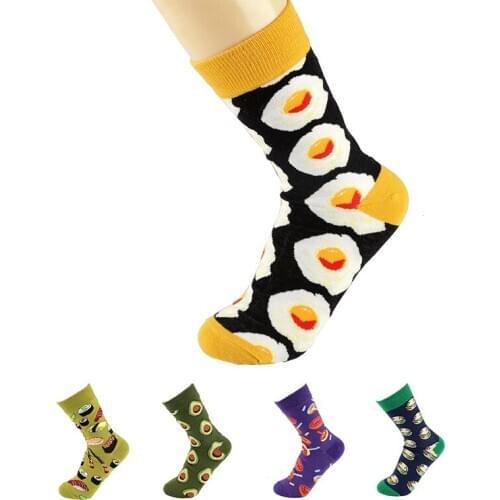 1 Pairs Happy Funny Men Graphic Socks Combed Cotton Omelette Frog Crazy Burger Salmon Corn Avocado Bird Fish Sock Christmas Gift