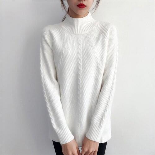 2019 new winter half downneck female Korean head of students all-match knitted shirt long sleeved loose