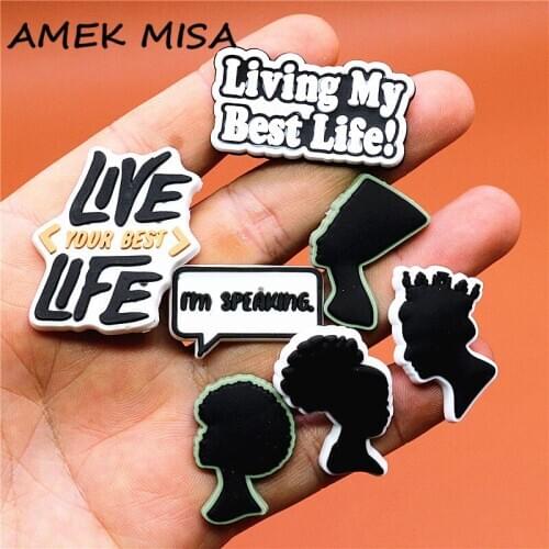 Single Sale 1pcs Pharaoh Shoe Charms Living My/Your Bast Life Shoe Accessories Decoration Fit Croc Jibz Kids Party Gifts U250