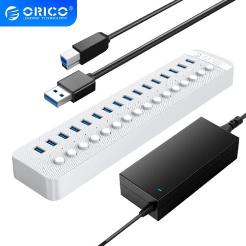 ORICO 16 Ports Powered USB 3.0 HUB BC1.2 Charger USB HUB With Individual On/Off Switches and 12V/6.5A Power Adapter For Desktop