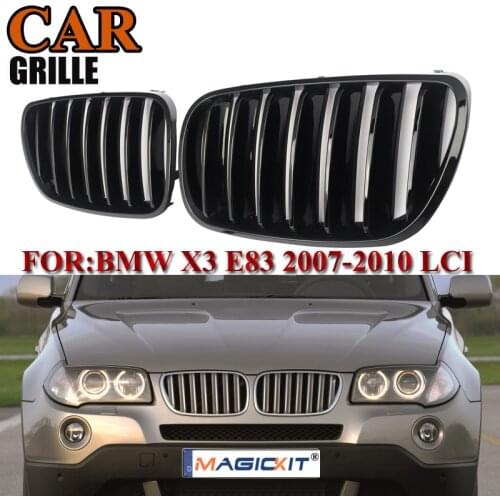 MagicKit PAIR GLOSS BLACK FRONT RADIATOR KIDNEY GRILL GRILLE ABS FOR BMW X3 E83 07-10 LCI