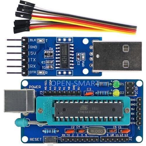 OPEN-SMART DIY ATmega328P Development Board + CH340 Module + Cable USB to TTL Programmer Compatible for Arduino