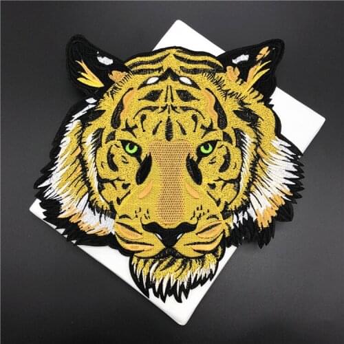 Hot New Tiger Head Embroidery Cloth Sticker Coat Personality Decoration Back Label Large DIY Adhesive Patch 25.5cm*27.5cm