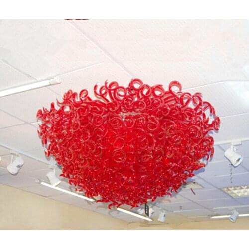 Hand Blown Glass Ceiling Lights LED Lamps Diameter 40 Inches Custom Decorative Red Murano Chandeliers