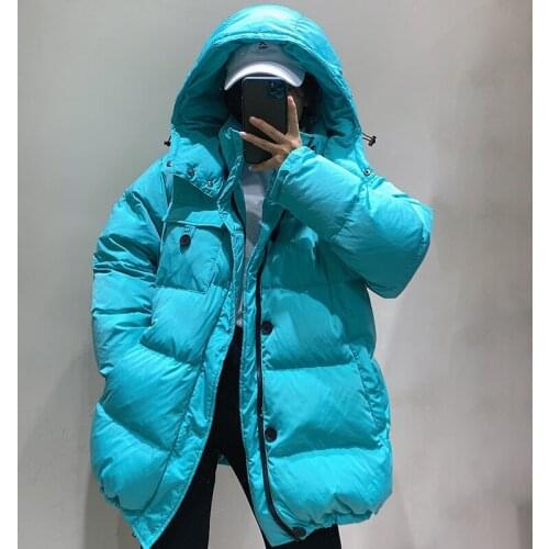 Women 2021 New Winter White Duck Down Coat Female Puffer Jacket Korean Thicken Hooded Solid Color Parkas Oversize Lady Outerwear