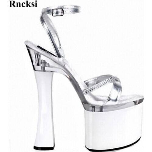 Rncksi New Women Night Club Pole Dance Sandals Platform Open Toe Sexy Straps sandals 18cm Square high heels Wedding Girls shoes