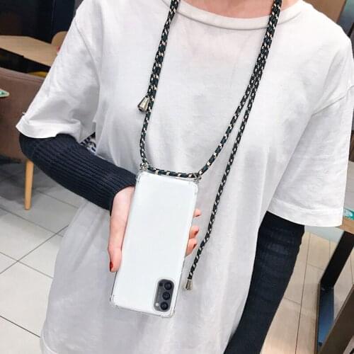 Luxury Lanyard Silicone Phone Case For Oppo Reno 4 3 2 Ace Pro Find X2 RX 17 15 Neo F 12 11 9 7 5 Ultra-thin Necklace Rope Cover