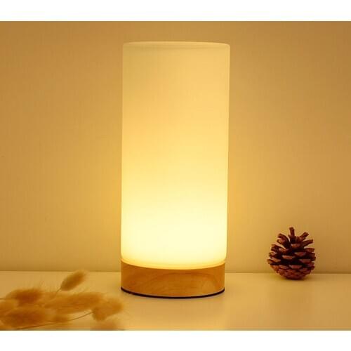 Modern Solid Wood Table Lamps for Bedroom Bedside Lamp Nordic Sealed Glass Cylindrical Simple Ins Girl Art Decor LED Table Light