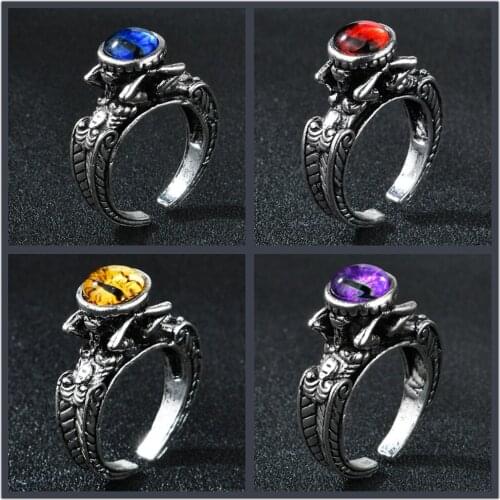Vintage Lizard Dragon Eye Rings for Men 4 Colors Skull Ring Demon Evil Punk Gothic Accessories Male Hip Hop Womens Jewelry